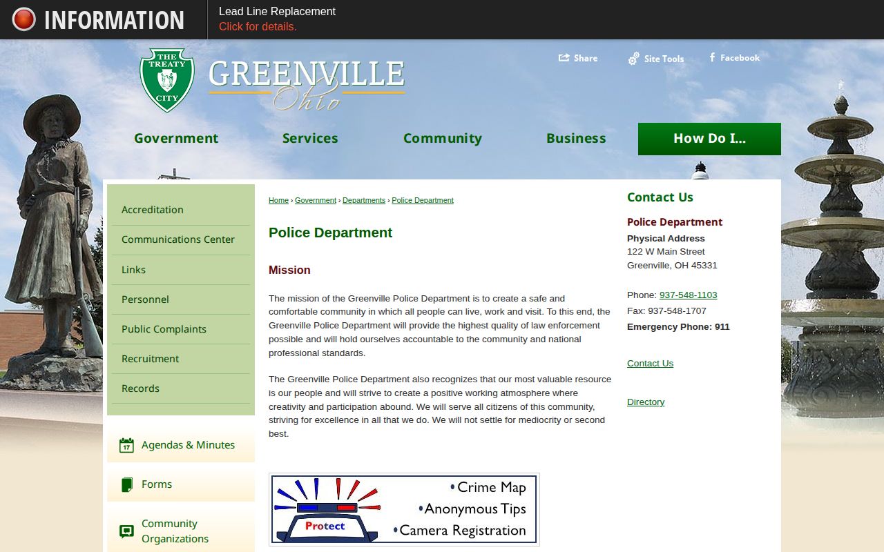 Darke County Greenville Police Department booking-record contact source