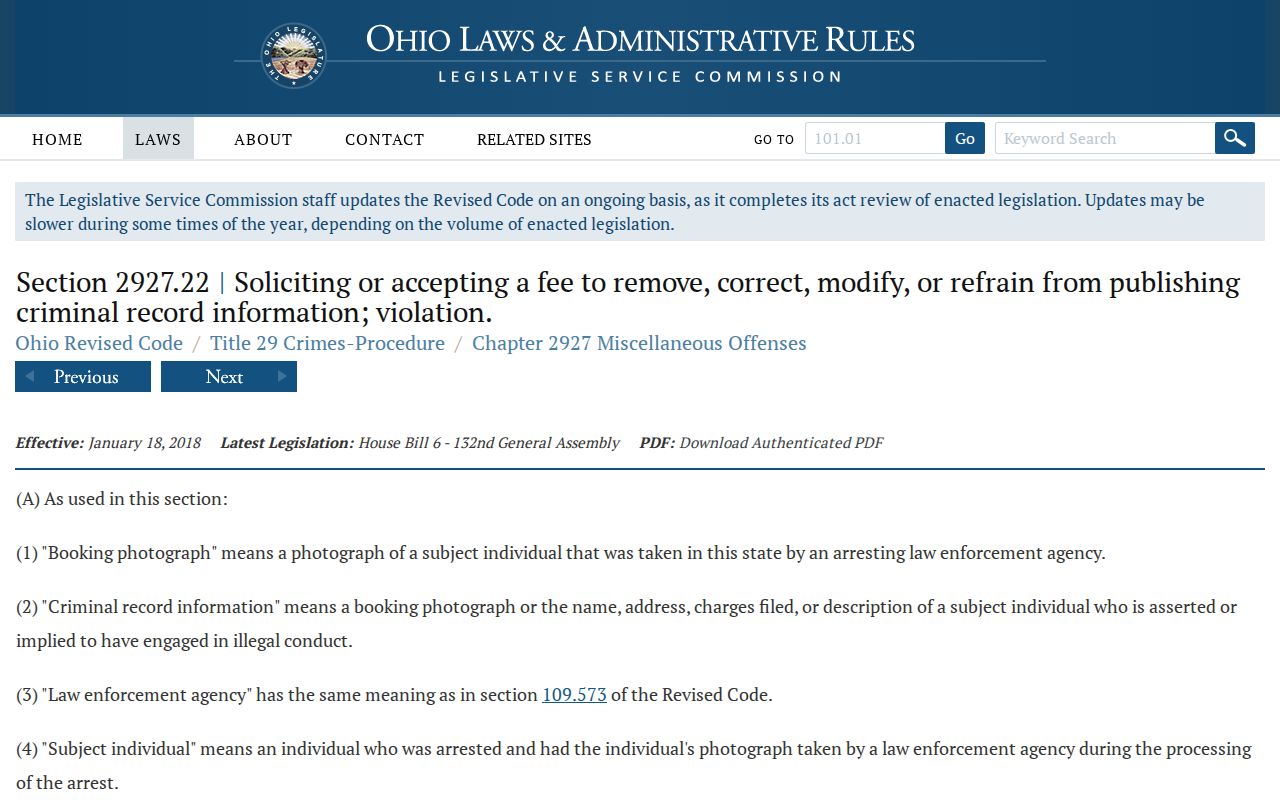 Ohio booking photo law for Darke County mugshot publication context